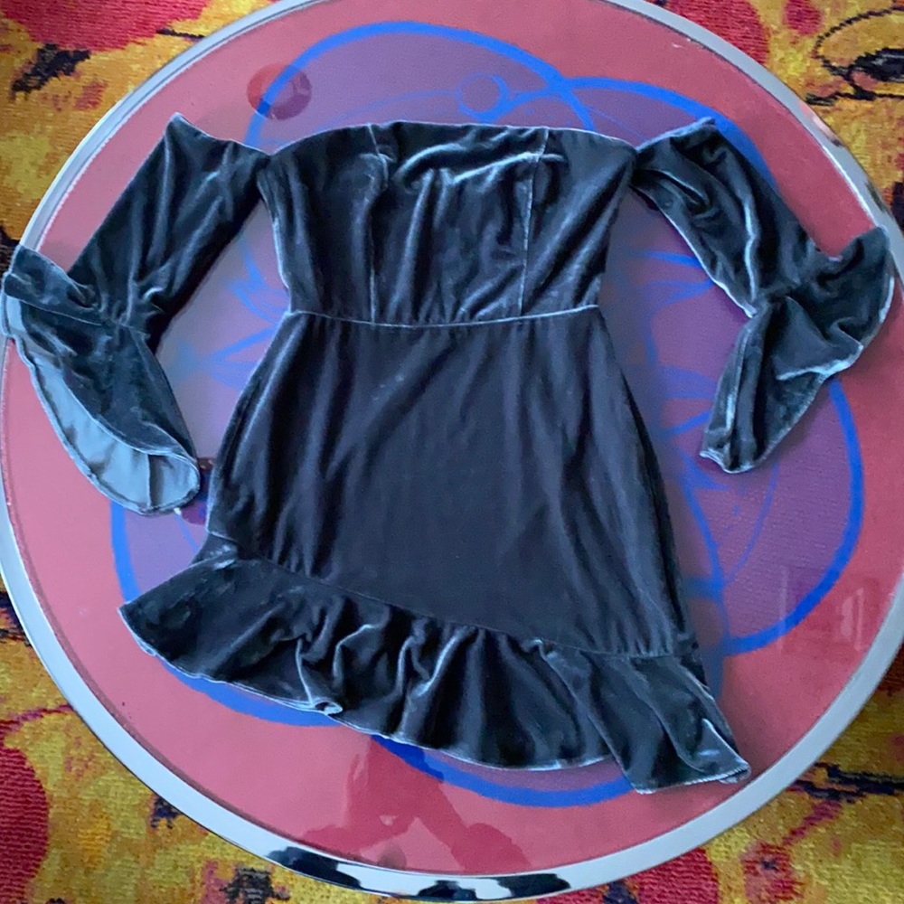 Grey Velvet Minidress. Size Small.